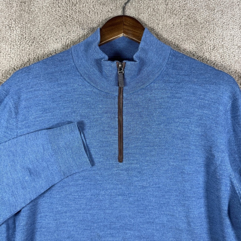 UNTUCKit Belguardo Sweater Mens Large Blue Merino 1/4 Zip Mock Neck Pullover